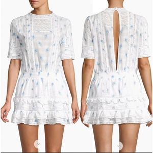 LoveShackFancy M Positano Victorian Leighton Cotton Lace Mini Dress Blue White
